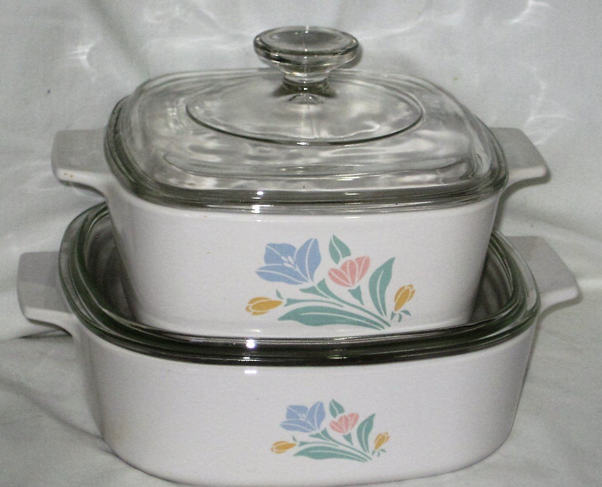 Corning Friendship Pastel Flower Pattern 1.5 Liter & 2 Liter Casserole ...