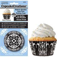 Cupcake Creations Black Damask Baking Cup, Set of 32