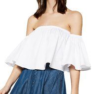 AIMTOPPY Women Sexy casual Flare Sleeve Strapless Tops Blouse (XL, white)