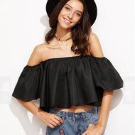 AIMTOPPY Women Sexy casual Flare Sleeve Strapless Tops Blouse (XL, white) N2