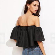 AIMTOPPY Women Sexy casual Flare Sleeve Strapless Tops Blouse (XL, white) N4