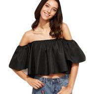 AIMTOPPY Women Sexy casual Flare Sleeve Strapless Tops Blouse (XL, white) N5