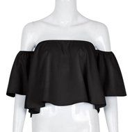 AIMTOPPY Women Sexy casual Flare Sleeve Strapless Tops Blouse (XL, white) N6