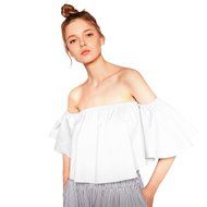 AIMTOPPY Women Sexy casual Flare Sleeve Strapless Tops Blouse (XL, white) N8
