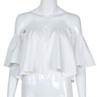 AIMTOPPY Women Sexy casual Flare Sleeve Strapless Tops Blouse (XL, white) N9