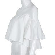 AIMTOPPY Women Sexy casual Flare Sleeve Strapless Tops Blouse (XL, white) N10