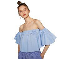AIMTOPPY Women Sexy casual Flare Sleeve Strapless Tops Blouse (XL, white) N14