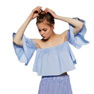 AIMTOPPY Women Sexy casual Flare Sleeve Strapless Tops Blouse (XL, white) N15