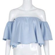 AIMTOPPY Women Sexy casual Flare Sleeve Strapless Tops Blouse (XL, white) N17