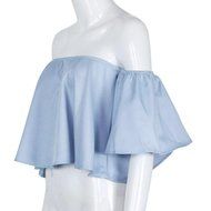 AIMTOPPY Women Sexy casual Flare Sleeve Strapless Tops Blouse (XL, white) N18