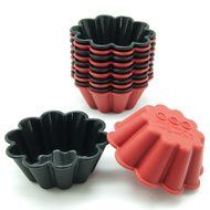 Freshware CB-305RB 12-Pack Silicone Flower Reusable Cupcake and Muffin Baking Cup, Black and Red Colors N2