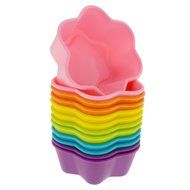 Freshware CB-305RB 12-Pack Silicone Flower Reusable Cupcake and Muffin Baking Cup, Black and Red Colors N3