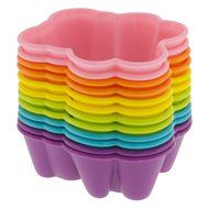 Freshware CB-305RB 12-Pack Silicone Flower Reusable Cupcake and Muffin Baking Cup, Black and Red Colors N12