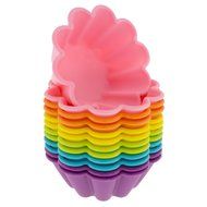 Freshware CB-305RB 12-Pack Silicone Flower Reusable Cupcake and Muffin Baking Cup, Black and Red Colors N15