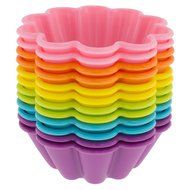 Freshware CB-305RB 12-Pack Silicone Flower Reusable Cupcake and Muffin Baking Cup, Black and Red Colors N16