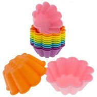 Freshware CB-305RB 12-Pack Silicone Flower Reusable Cupcake and Muffin Baking Cup, Black and Red Colors N17