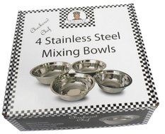 Checkered Chef Stainless Steel Mixing Bowl Set, 4 Metal Prep Bowls. Dishwasher Safe. N5