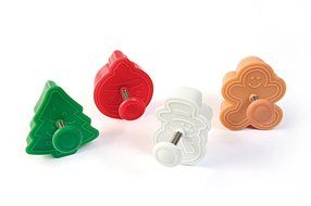Silikomart Mini Cookie Cutters with Spring Ejection Feature, Set of 4, Assorted Christmas