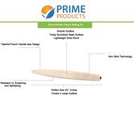 Prime Kitchen French Rolling Pin | 20 inch Natural Tapered Wooden Dough Roller for Baking | Non-stick, Easy to... N3