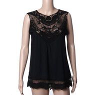 AIMTOPPY Women Summer Lace Vest Top Sleeveless Blouse Casual Tank Tops Shirt (L, Black) N4
