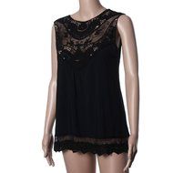 AIMTOPPY Women Summer Lace Vest Top Sleeveless Blouse Casual Tank Tops Shirt (L, Black) N7