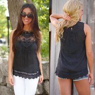 AIMTOPPY Women Summer Lace Vest Top Sleeveless Blouse Casual Tank Tops Shirt (L, Black) N8