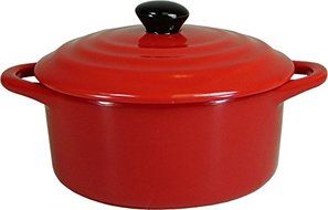 Round Stoneware Small Pan with Lid-Holiday Red