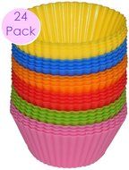 #1 Non Stick Silicone Cupcake Cups 24 Pack - Rainbow Bright Standard Silicone Reusable Heat Resistant Baking Cups...