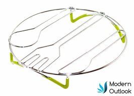 Modern Outlook Round Pot Holder, Metal Cooling Rack, Unique Utensil Design, Anti-Slip Coating, Chrome Finish,... N17