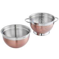 VonShef Premium 2pc Copper Stainless Steel 9.5 inch Colander and 10.2 inch Mixing Bowl Set
