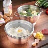 VonShef Premium 2pc Copper Stainless Steel 9.5 inch Colander and 10.2 inch Mixing Bowl Set N3