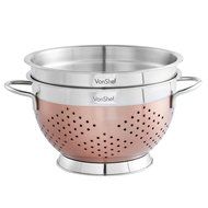 VonShef Premium 2pc Copper Stainless Steel 9.5 inch Colander and 10.2 inch Mixing Bowl Set N4