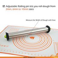 Premium Stainless Steel Rolling Pin &amp; Silicon Pastry Mat, 3 Adjustable Disc For Precise Thickness, French Style... N4