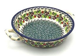Polish Pottery Baker - Round with Handles - Medium - Burgundy Berry Green
