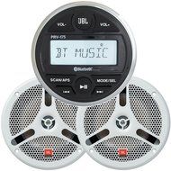 JBL MPK170 w/PRV 175 AM/FM/USB/Bluetooth Guage Style Stereo &amp; MS6200 6-1/2&quot; Two-Way Marine Speakers (Pair) - White