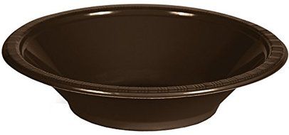 Creative Converting 28303851 20 Count Touch of Color Plastic Bowl, 12 oz, Chocolate Brown