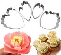 SOOKOO Set of 4 Stainless Steel Peony Flower Cutter Decor Fondant Cutter Mold Set Cupcake Decorating Tools