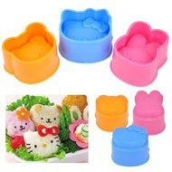Cute 3pcs Set Pink Kitty Yellow Rabbit Blue Bear Bento Lunch Box Sushi Rice Cutter Mold N3