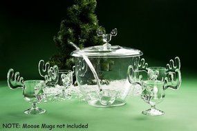 Christmas Moose Mug Punch Bowl Set with Cover and Ladel N3