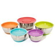 Cheffy Stainless Steel Mixing Bowls with Lids and Grater Attachments, Set of 5 N9