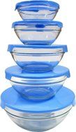 Imperial 5 Pcs Glass Nested Dipping or Storage Bowls with Blue Lids