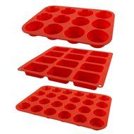 Zenware Circular and Rectangular Non Stick Silicone Baking Mold Tray 3-in-1 Set for Cupcakes, Muffins and Brownies