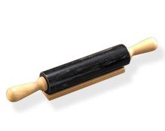 Creative Home Genuine Black Marble Stone Deluxe Rolling Pin with Wooden Handle and Cradle, Black