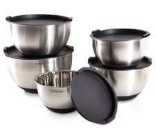 PriorityChef 5 Piece Mixing Bowls With Lids, Large 5 Quart Capacity, Stainless Steel, Non Slip Silicone Bottom...