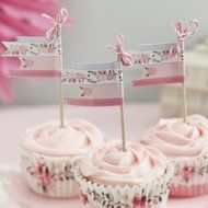 Ginger Ray Floral Fancy Design Pink Party Cupcake Food Picks, Mixed