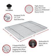 Villerve Baking Rack 12" x 17" Chef Grade Commercial Quality100% Stainless Steel - fits Half Sheet Pan, Strengthened... N3