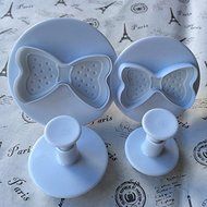 Witkey 4 PCS Big Bow Decorating Plunger Cutter Cookie Cake Cutter Plastic Cake Baking Mold Embossing Tool N2