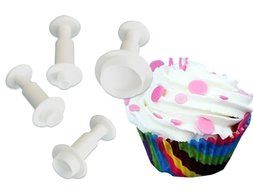 FOUR-C Christmas Gift Cake Decorating Tools Round Plunger Cutters Cupcake Fondant Cutters Color White