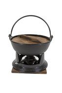 Round 64 Oz. Fondue Set With Stand/Pot With Handle/Wood Cover
