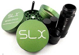 SLX Version 2.0 Green Non-Stick 4 Piece Grinder - 2 Inch with La Grinders Pollen Press